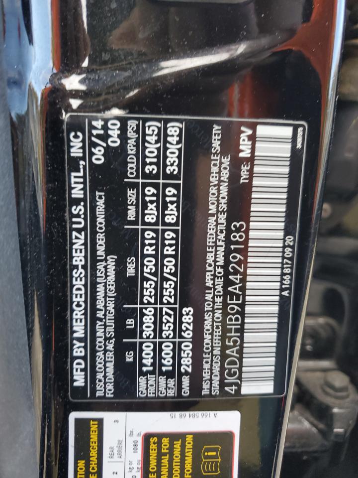 2014 Mercedes-Benz Ml 350 4Matic VIN: 4JGDA5HB9EA429183 Lot: 91243775