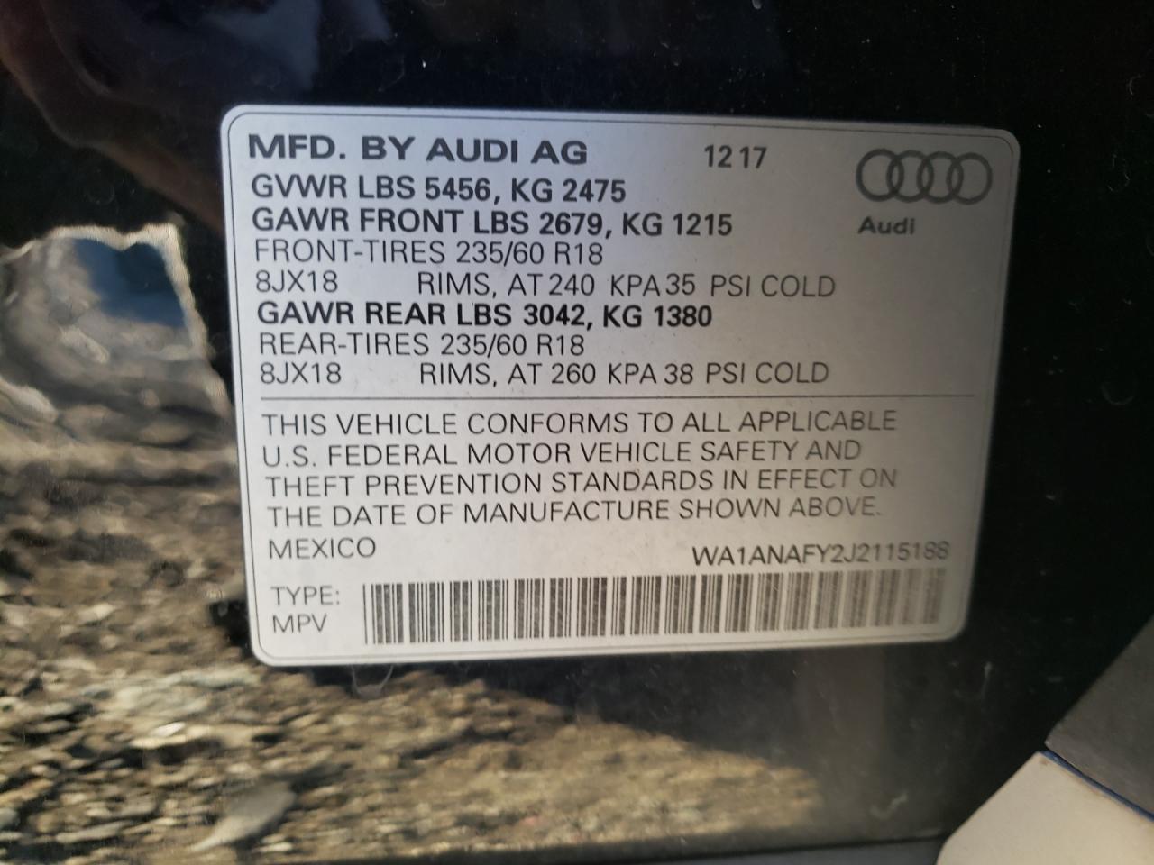 2018 Audi Q5 Premium VIN: WA1ANAFY2J2115188 Lot: 92134285