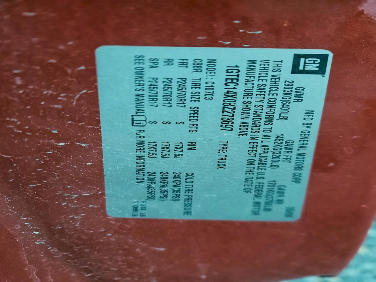 2008 GMC Sierra C1500 VIN: 1GTEC14X08Z273697 Lot: 94335485