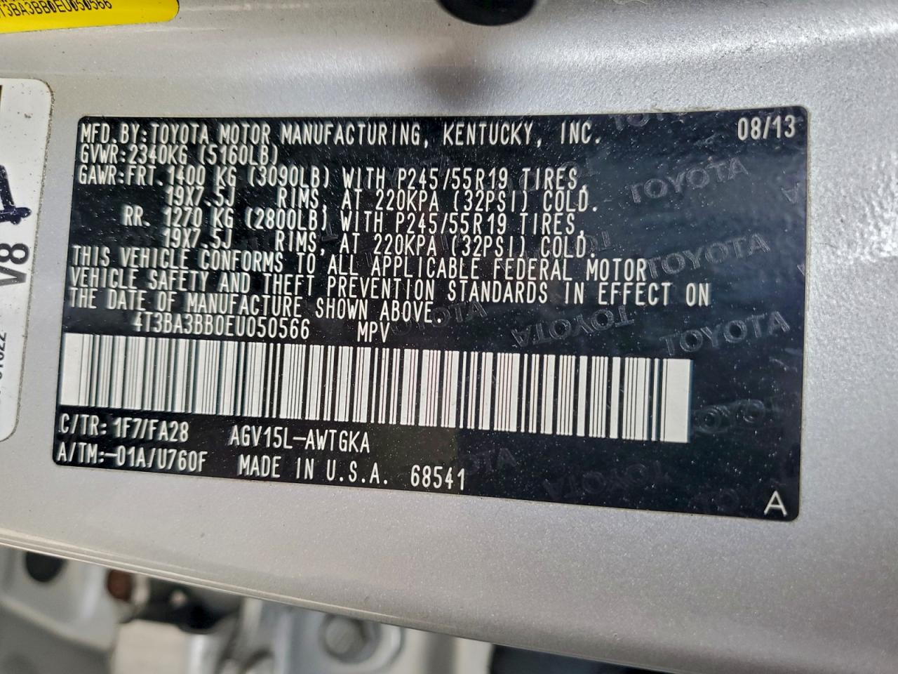 2014 Toyota Venza Le VIN: 4T3BA3BB0EU050566 Lot: 94337645