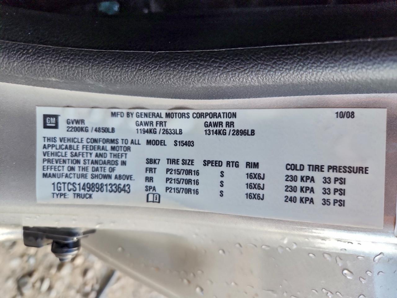 2009 GMC Canyon VIN: 1GTCS149898133643 Lot: 94347515