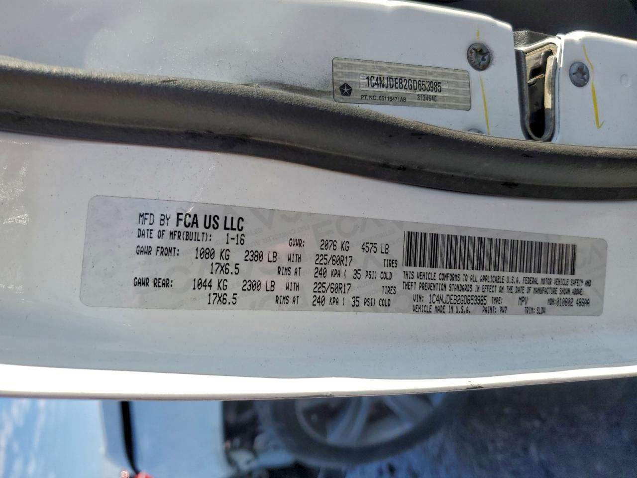 2016 Jeep Compass Latitude VIN: 1C4NJDEB2GD653985 Lot: 93946315