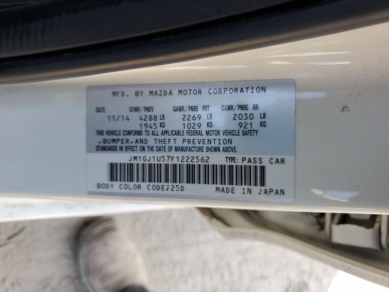 2015 Mazda 6 Sport VIN: JM1GJ1U57F1222562 Lot: 90746815