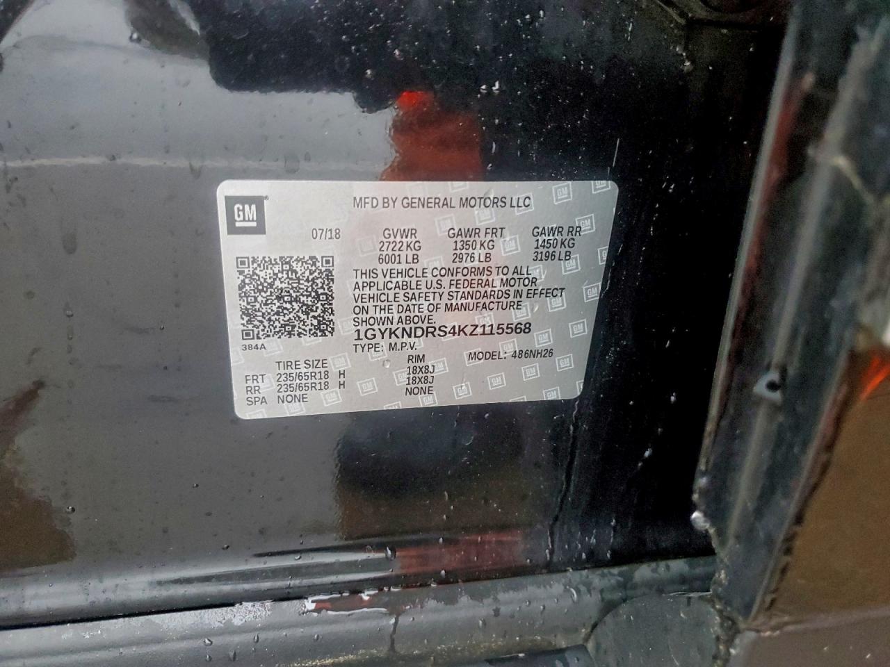 2019 Cadillac Xt5 Luxury VIN: 1GYKNDRS4KZ115568 Lot: 93663925