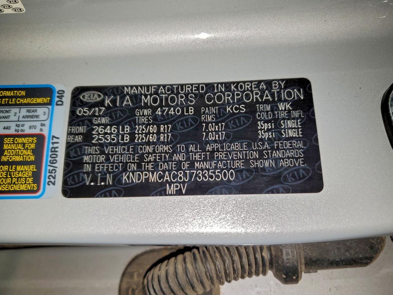 2018 Kia Sportage Lx VIN: KNDPMCAC8J7335500 Lot: 94481245