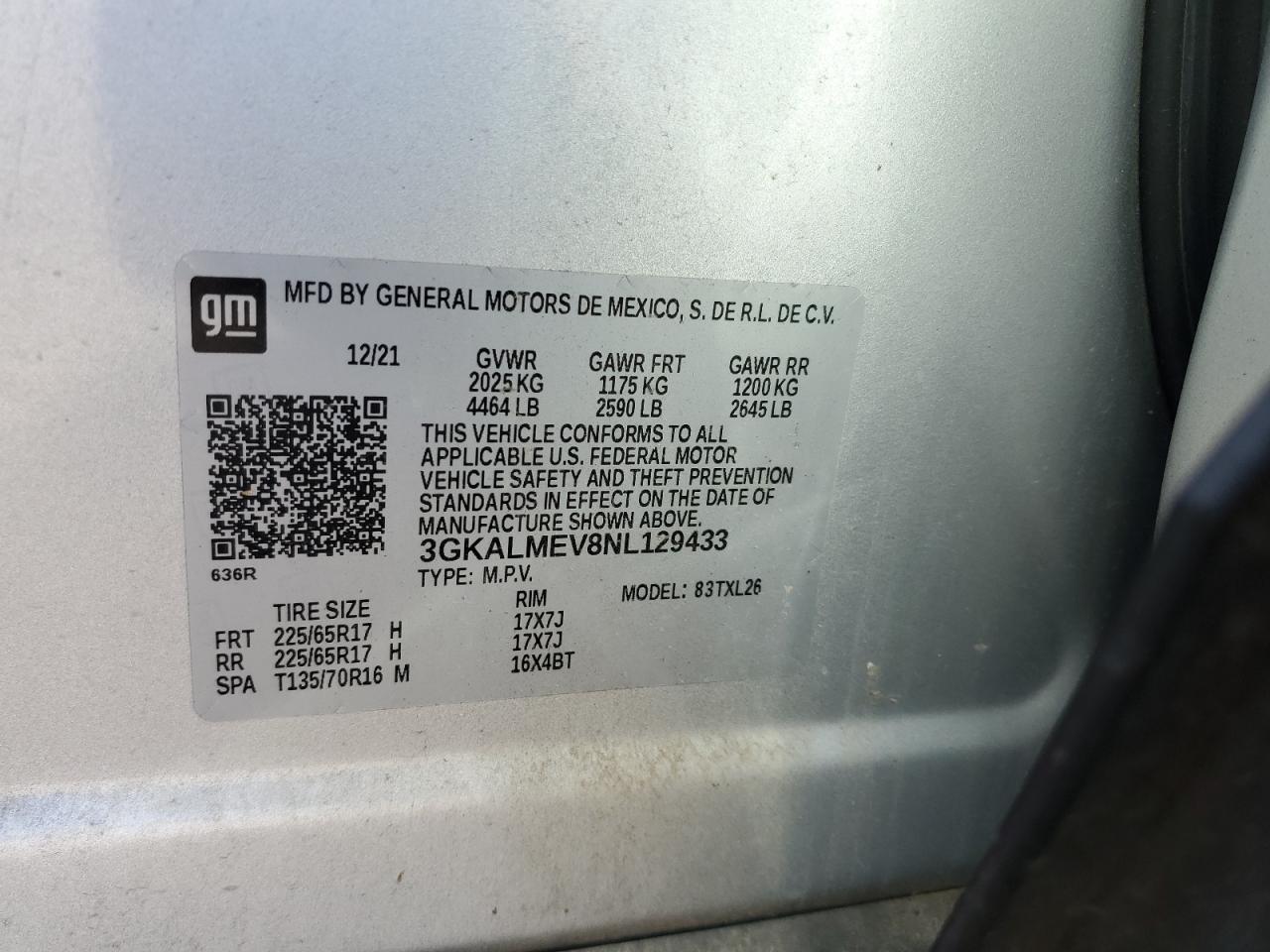 2022 GMC Terrain Sle VIN: 3GKALMEV8NL129433 Lot: 91311465