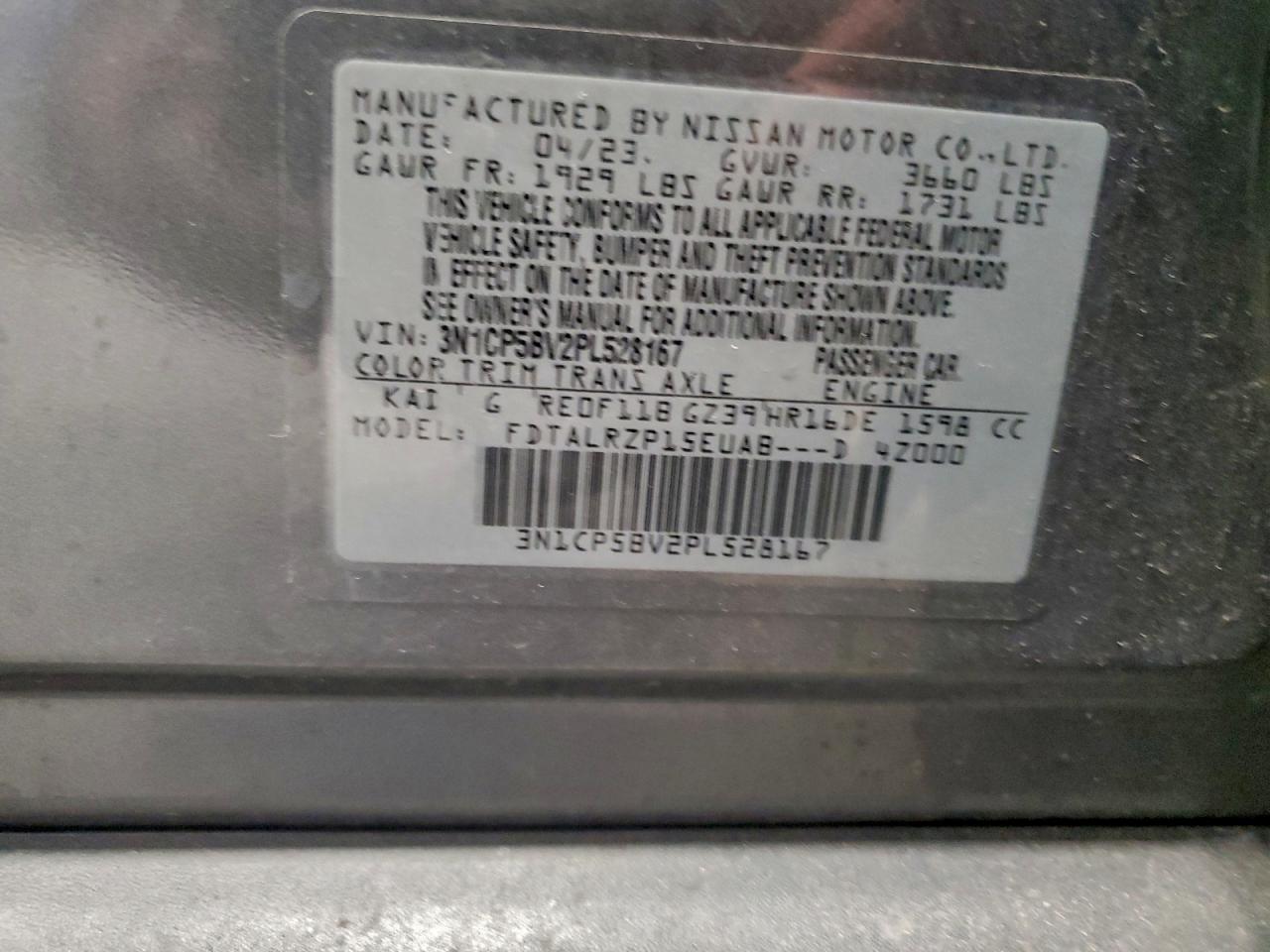 2023 Nissan Kicks S VIN: 3N1CP5BV2PL528167 Lot: 92953765