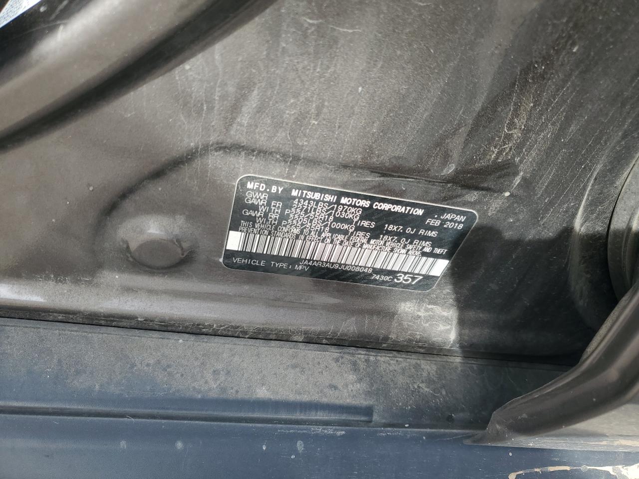 2018 Mitsubishi Outlander Sport Es VIN: JA4AR3AU9JU008048 Lot: 91349485