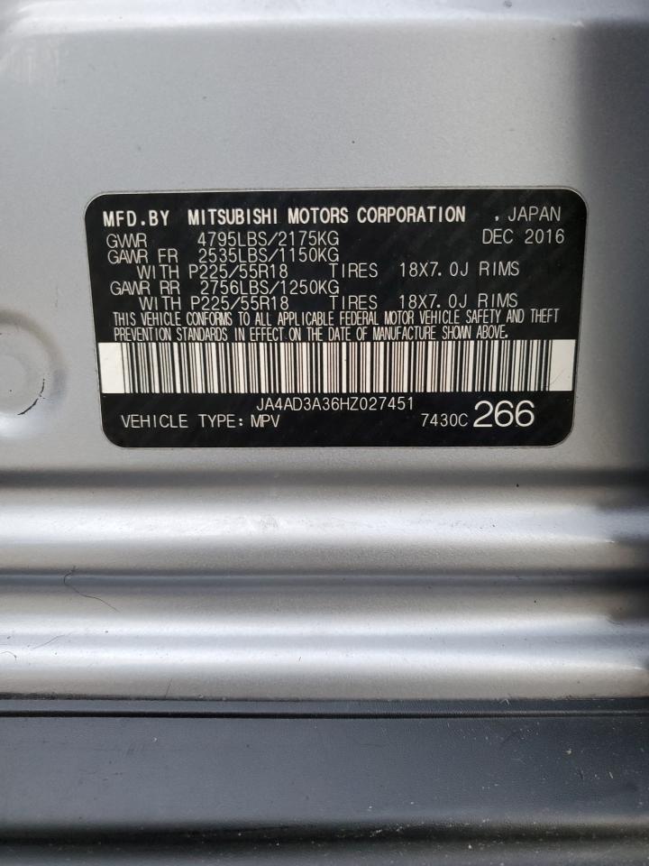 2017 Mitsubishi Outlander Se VIN: JA4AD3A36HZ027451 Lot: 92117405