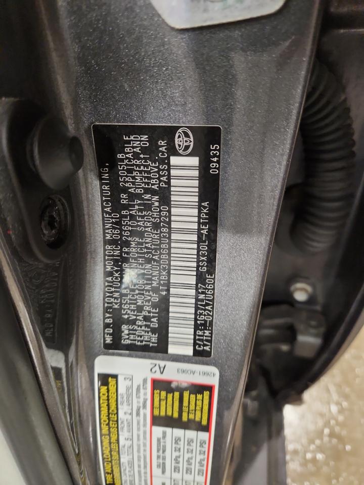 2011 Toyota Avalon Base VIN: 4T1BK3DB6BU387290 Lot: 93301515