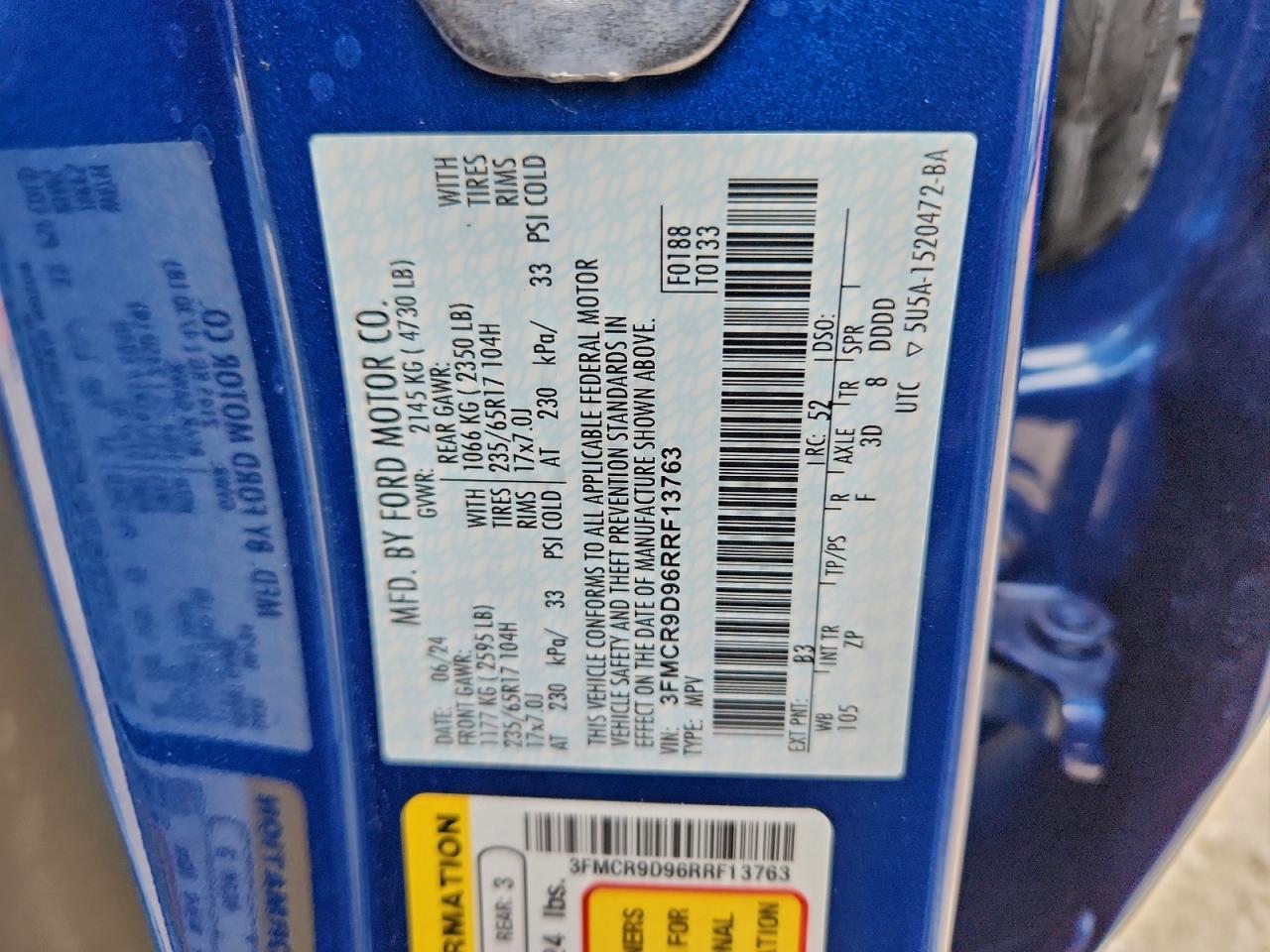 2024 Ford Bronco Sport Badlands VIN: 3FMCR9D96RRF13763 Lot: 93777595