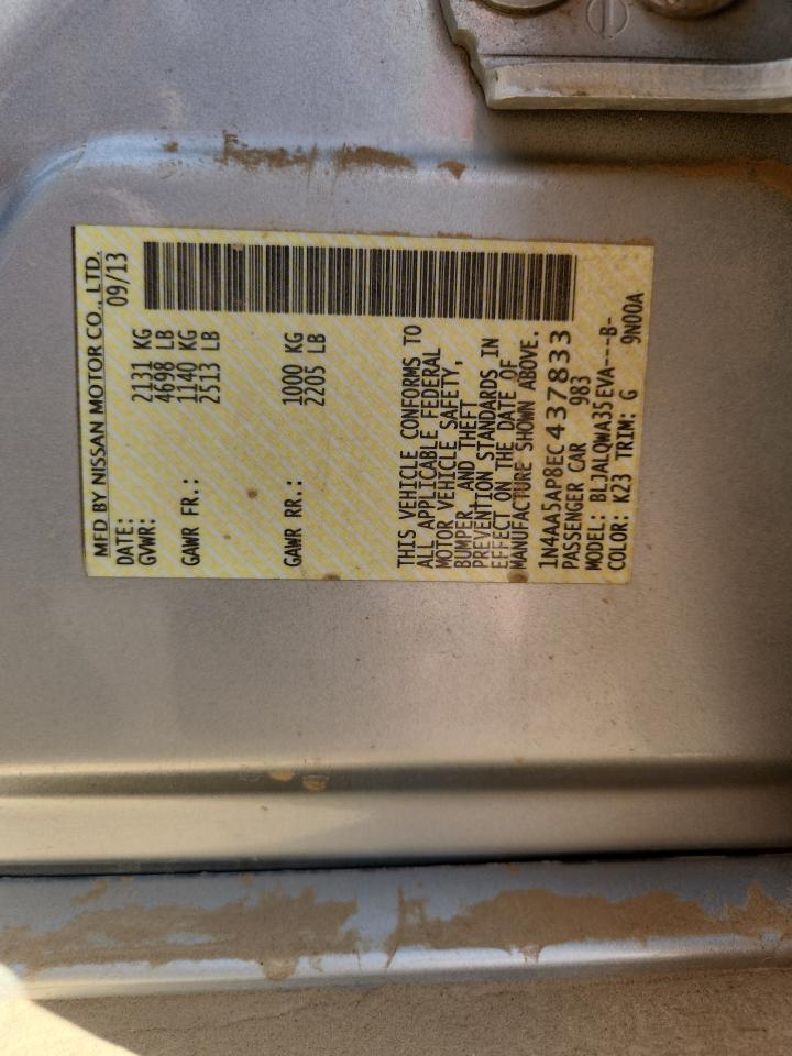 2014 Nissan Maxima S VIN: 1N4AA5AP8EC437833 Lot: 91487225