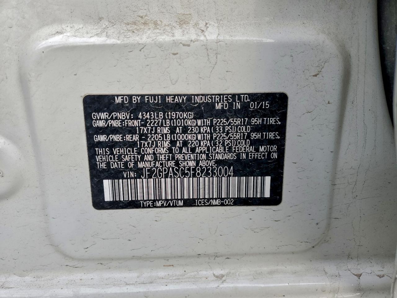 2015 Subaru Xv Crosstrek Sport Limited VIN: JF2GPASC5F8233004 Lot: 93561555