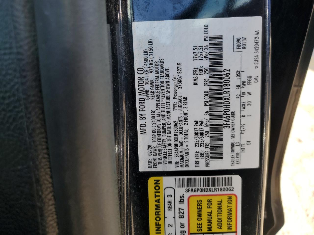 2020 Ford Fusion Se VIN: 3FA6P0HDXLR180062 Lot: 90670555