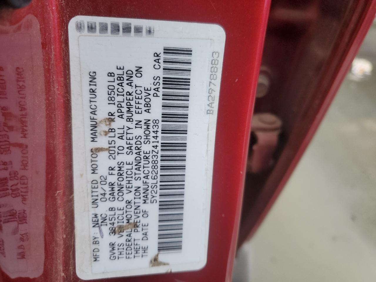 2003 Pontiac Vibe VIN: 5Y2SL62883Z414438 Lot: 93873135