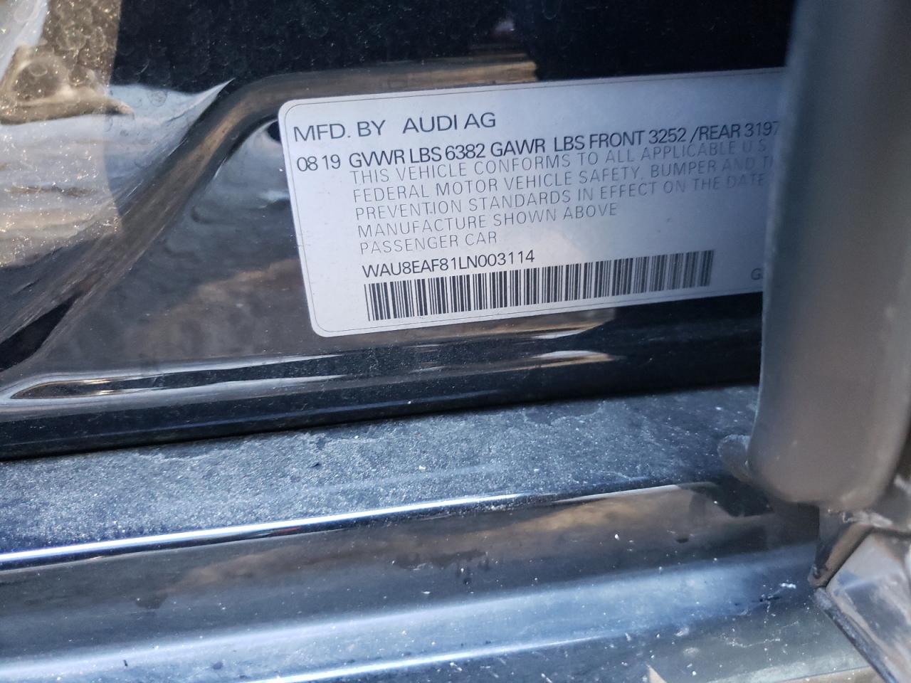 2020 Audi A8 L VIN: WAU8EAF81LN003114 Lot: 91126735