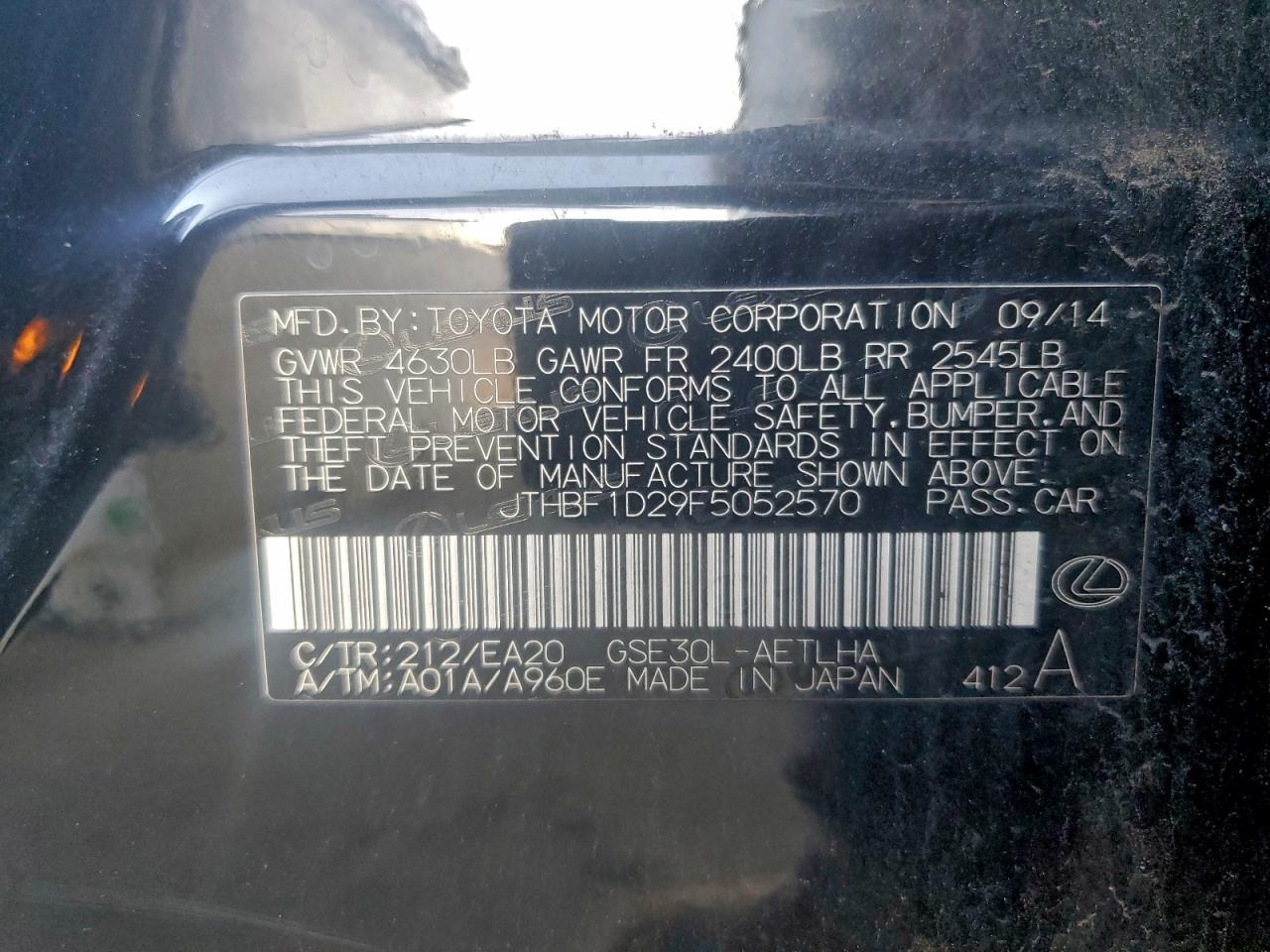 2015 Lexus Is 250 VIN: JTHBF1D29F5052570 Lot: 94068435