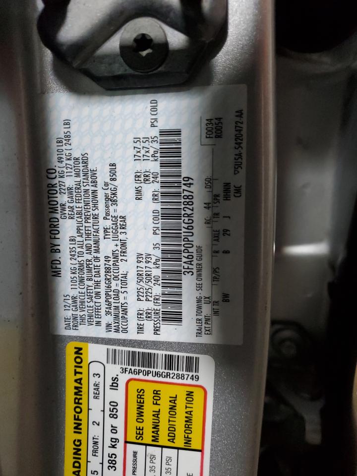 2016 Ford Fusion Se Phev VIN: 3FA6P0PU6GR288749 Lot: 92795325