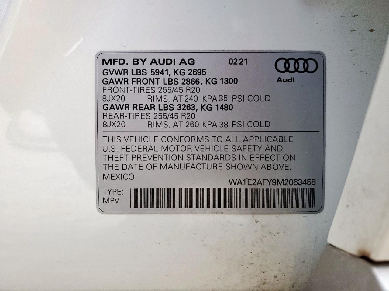 2021 Audi Q5 E Premium Plus VIN: WA1E2AFY9M2063458 Lot: 92942145