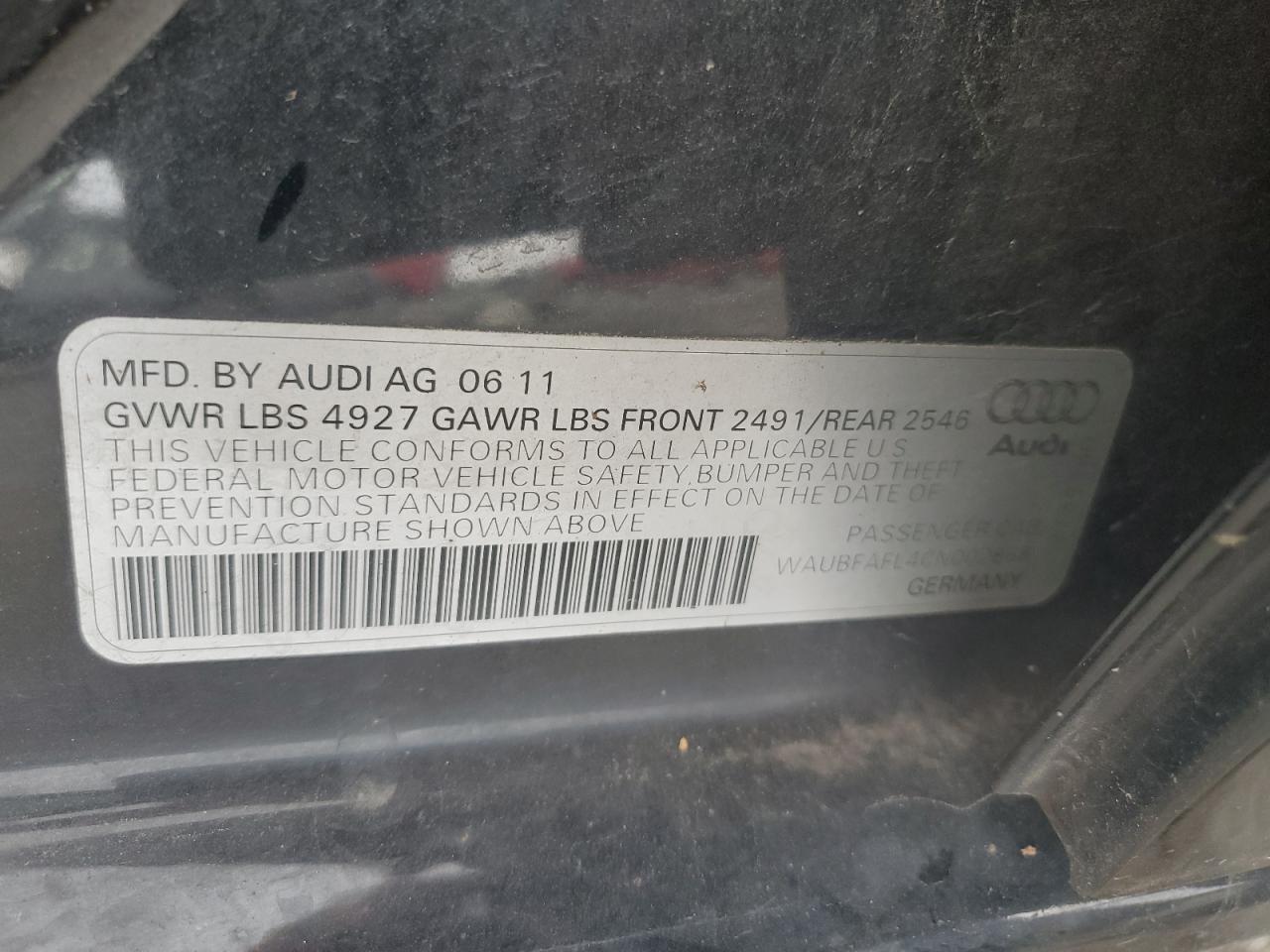 2012 Audi A4 Premium VIN: WAUBFAFL4CN002868 Lot: 92289995