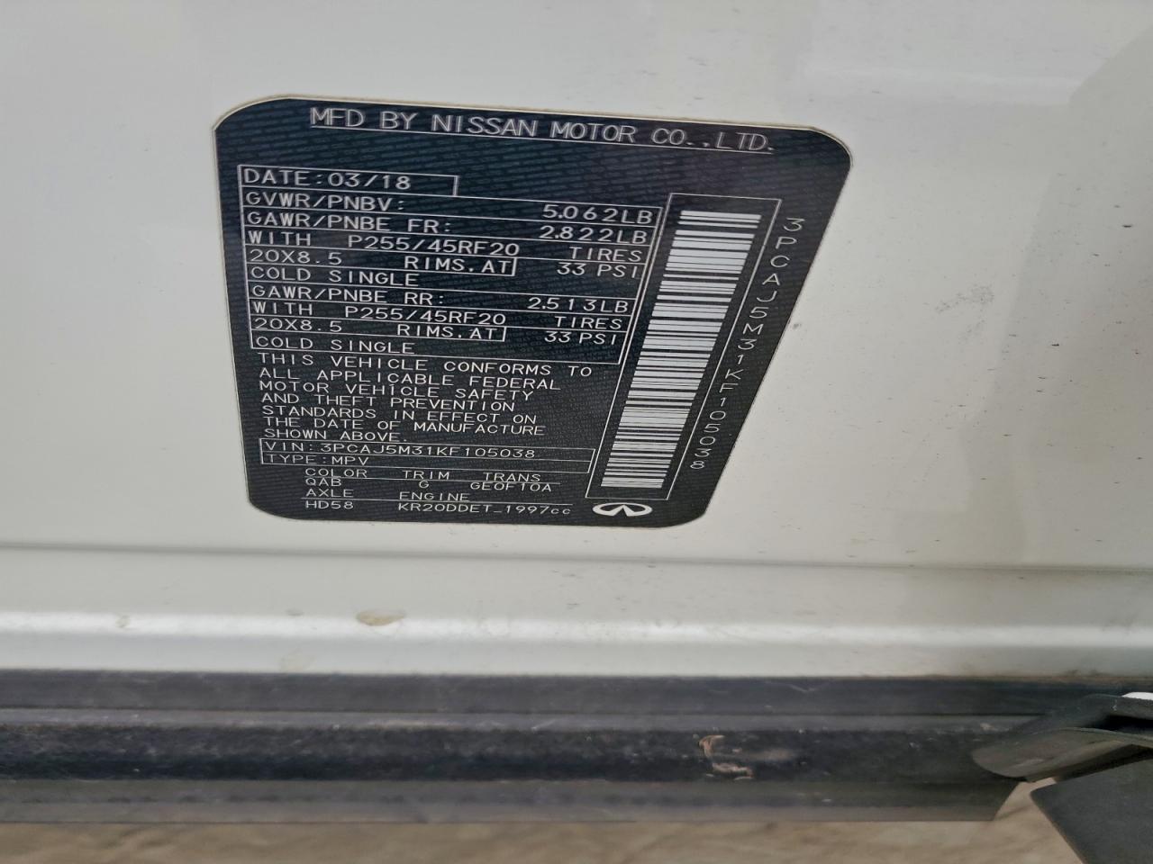 2019 Infiniti Qx50 Essential VIN: 3PCAJ5M31KF105038 Lot: 94172685