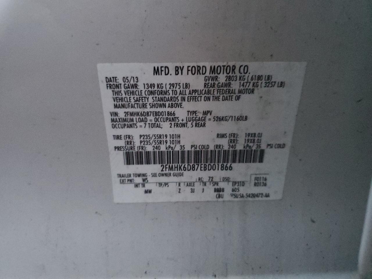 2014 Ford Flex Limited VIN: 2FMHK6D87EBD01866 Lot: 91369685