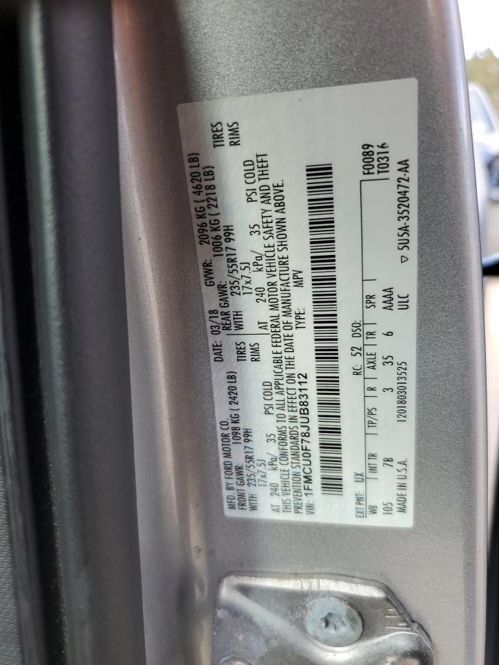 2018 Ford Escape S VIN: 1FMCU0F78JUB83112 Lot: 90751725