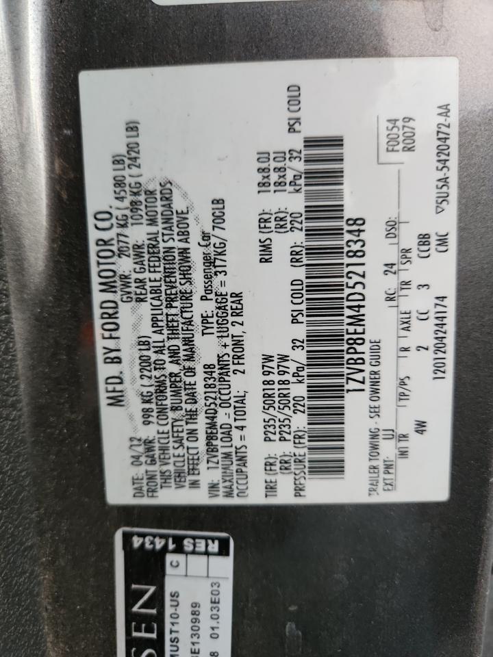 2013 Ford Mustang VIN: 1ZVBP8EM4D5218348 Lot: 91710895