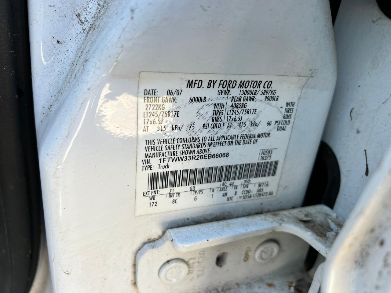 2008 Ford F350 Super Duty VIN: 1FTWW33R28EB66068 Lot: 91552715