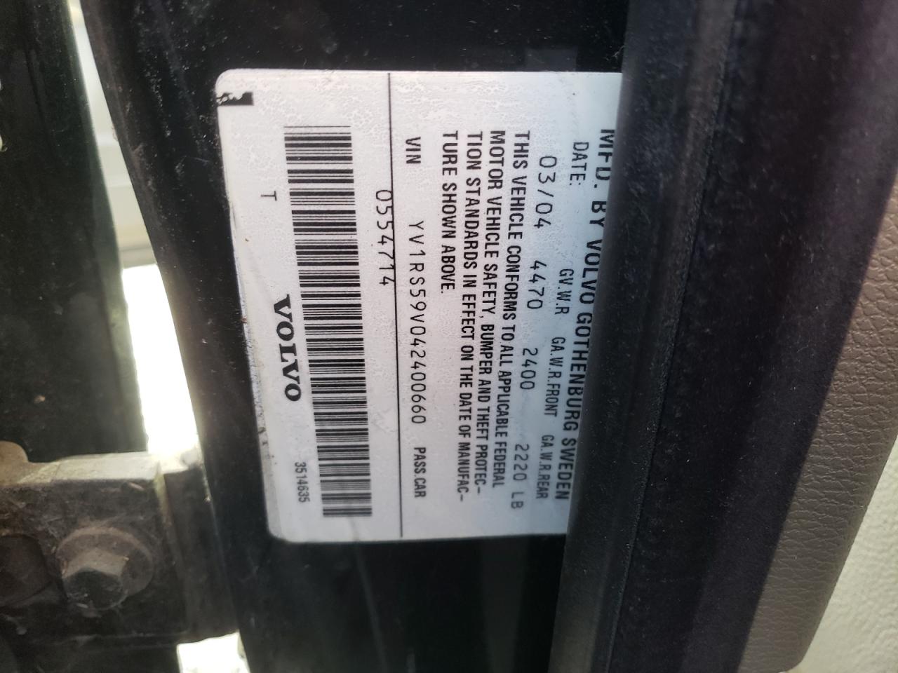 2004 Volvo S60 2.5T VIN: YV1RS59V042400660 Lot: 91707955