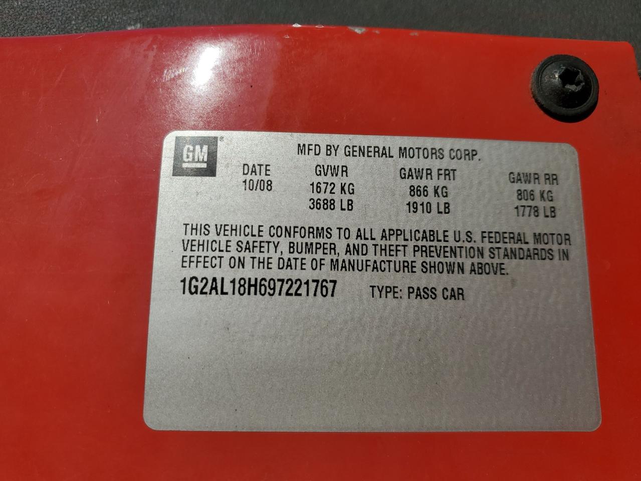 2009 Pontiac G5 VIN: 1G2AL18H697221767 Lot: 92311665