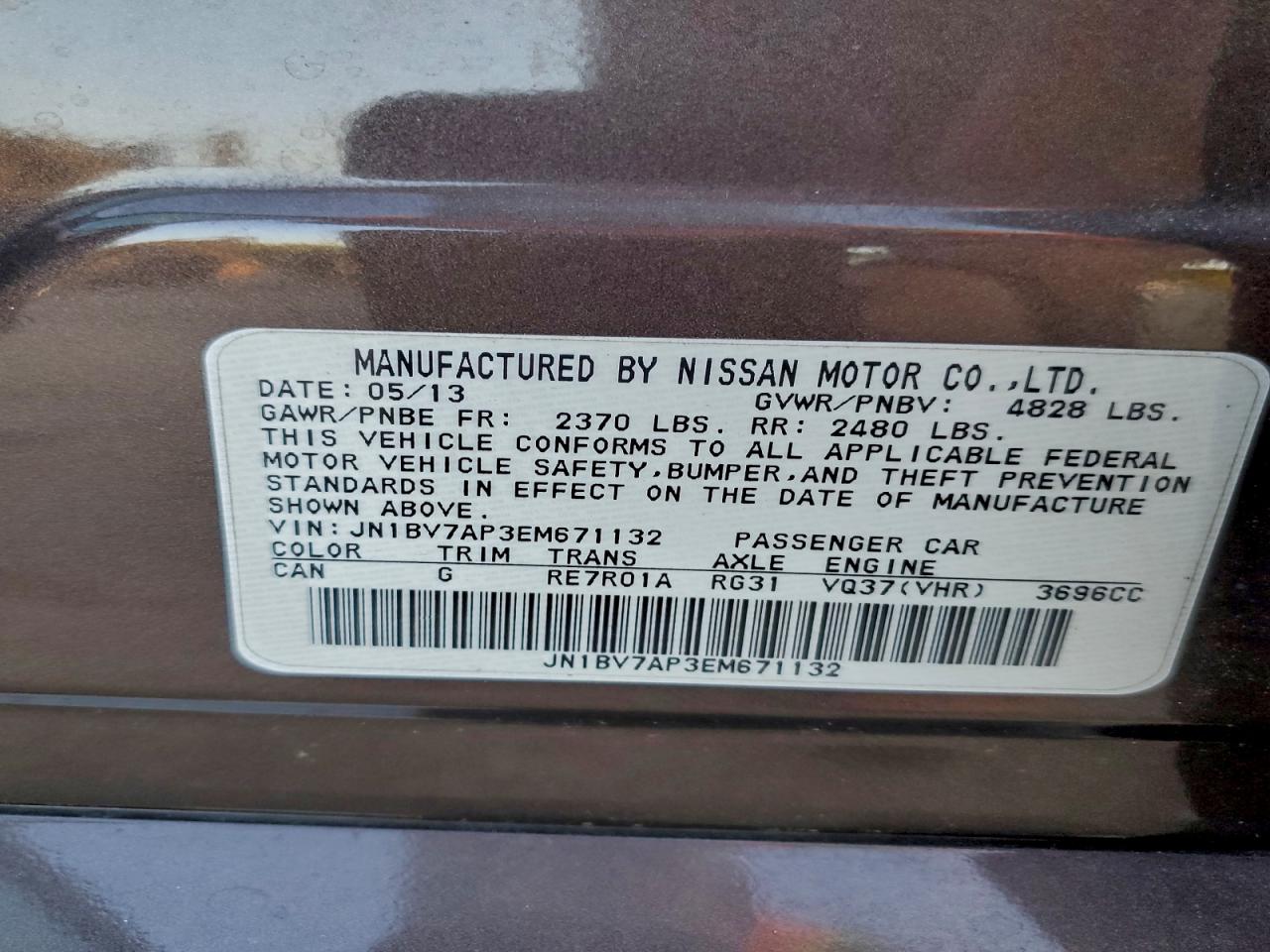 2014 Infiniti Q50 Base VIN: JN1BV7AP3EM671132 Lot: 94557175