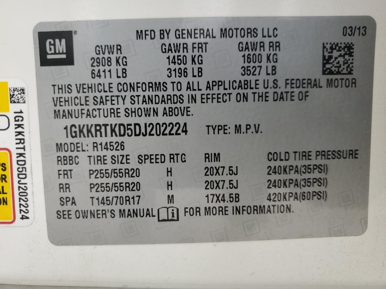 2013 GMC Acadia Denali VIN: 1GKKRTKD5DJ202224 Lot: 92262915