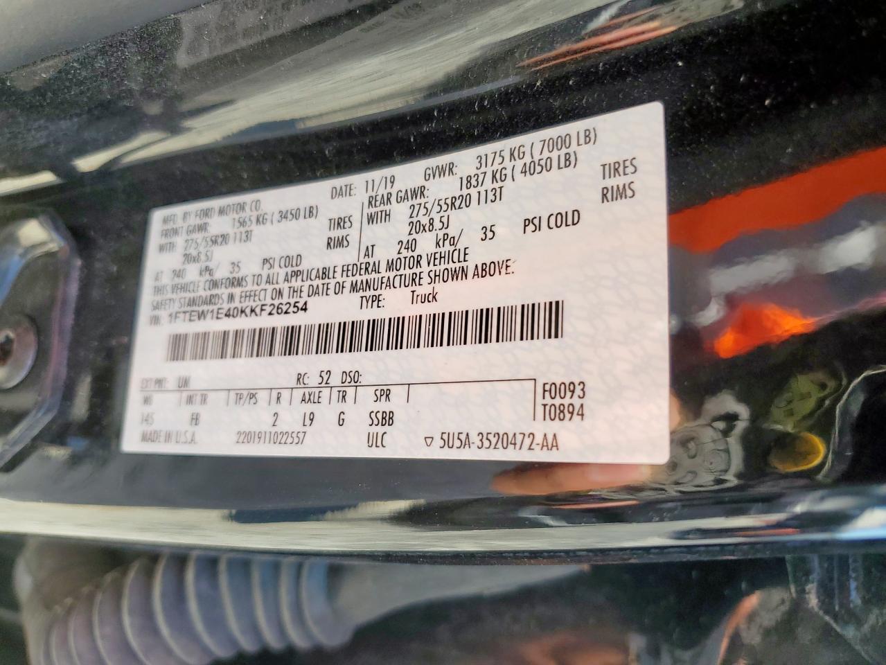 2019 Ford F150 Supercrew VIN: 1FTEW1E40KKF26254 Lot: 91387705