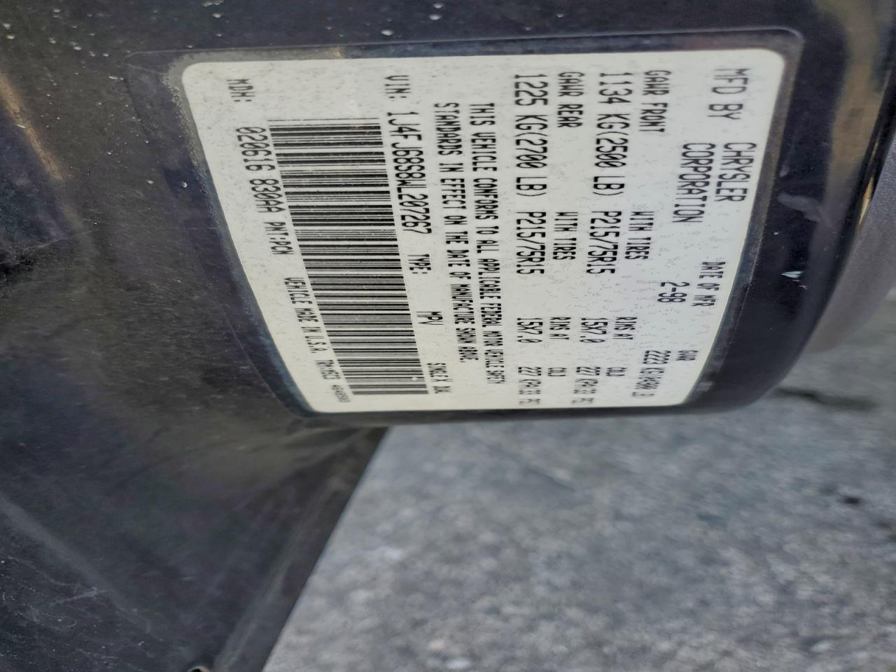 1998 Jeep Cherokee Sport VIN: 1J4FJ68S8WL207267 Lot: 94191445