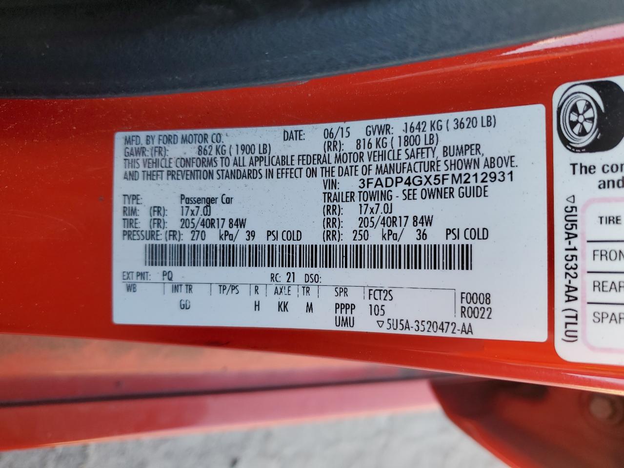 2015 Ford Fiesta St VIN: 3FADP4GX5FM212931 Lot: 90363545