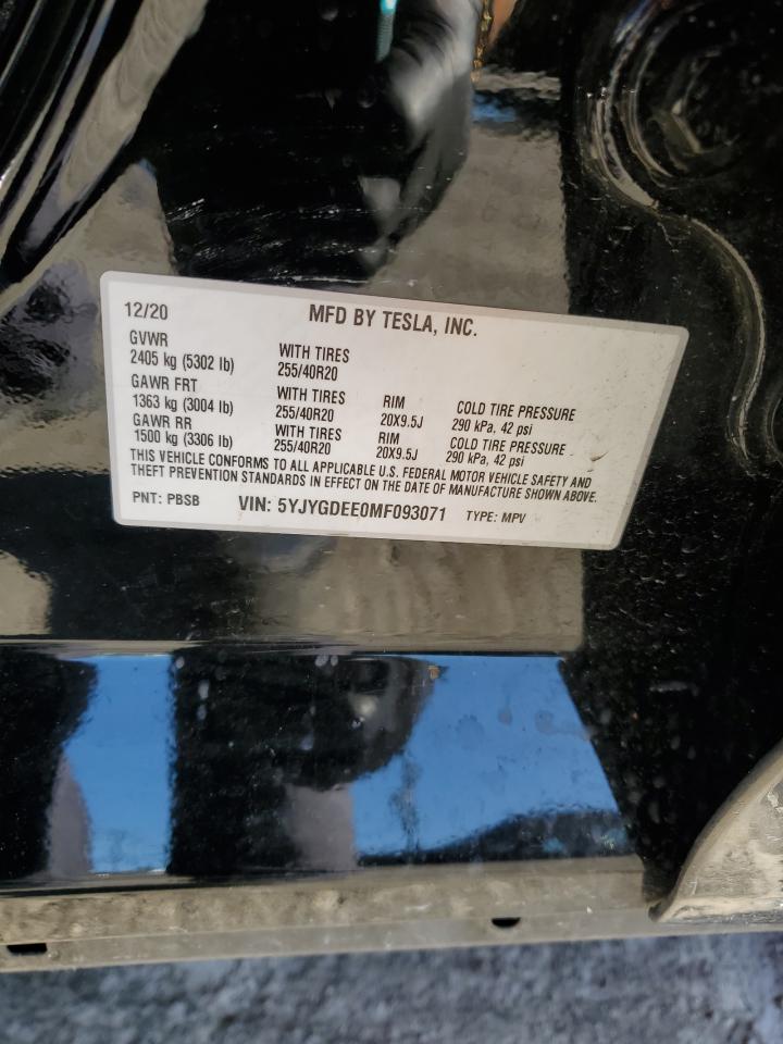 2021 Tesla Model Y VIN: 5YJYGDEE0MF093071 Lot: 93478355