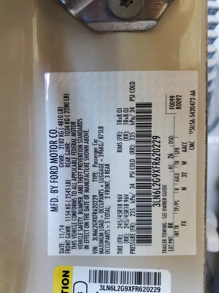 2015 Lincoln Mkz VIN: 3LN6L2G9XFR620229 Lot: 90873775