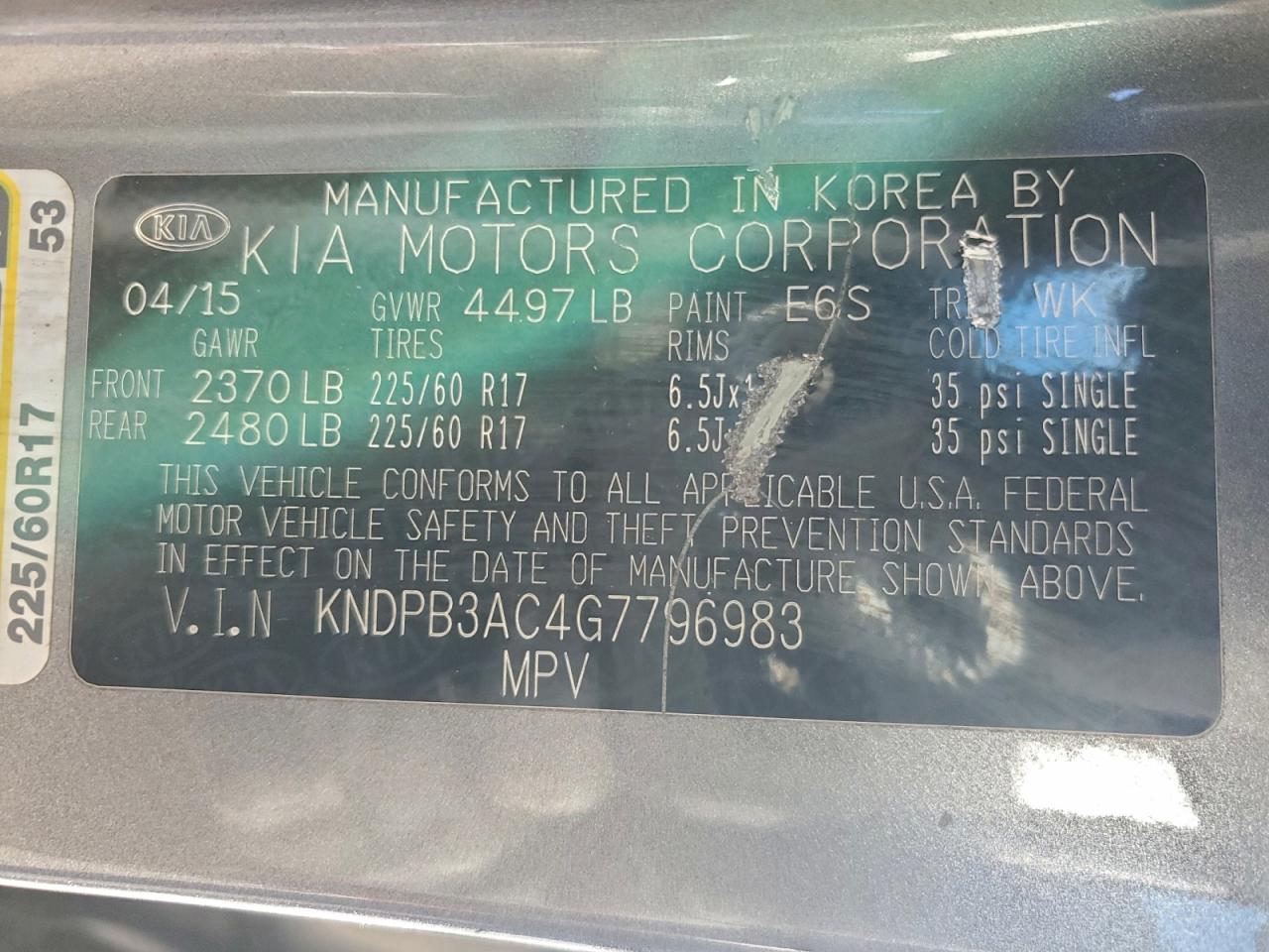 2016 Kia Sportage Lx VIN: KNDPB3AC4G7796983 Lot: 93854395