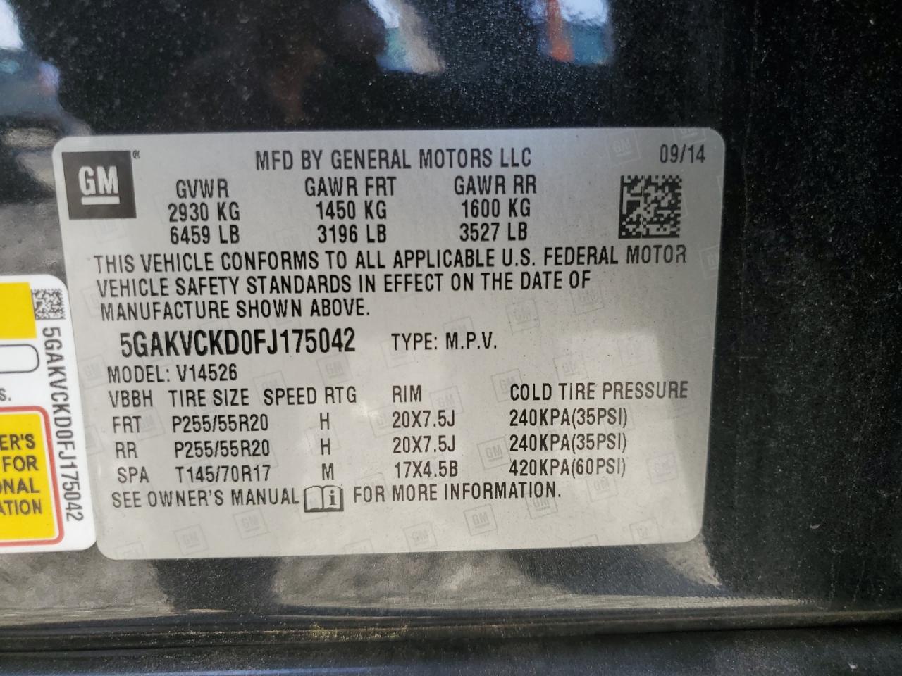 2015 Buick Enclave VIN: 5GAKVCKD0FJ175042 Lot: 92431035