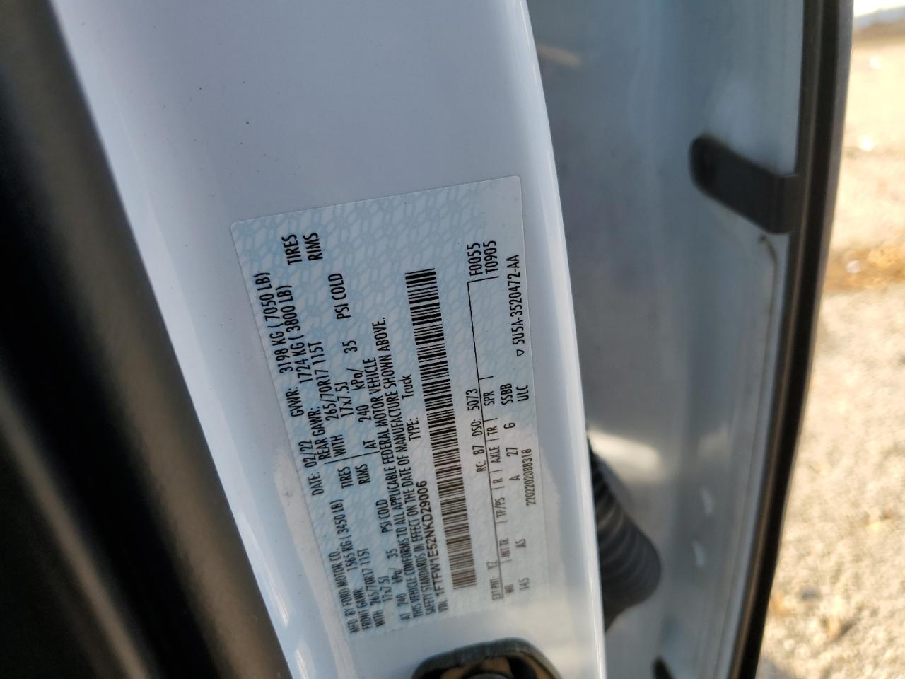 2022 Ford F150 Supercrew VIN: 1FTFW1E52NKD29006 Lot: 92818385