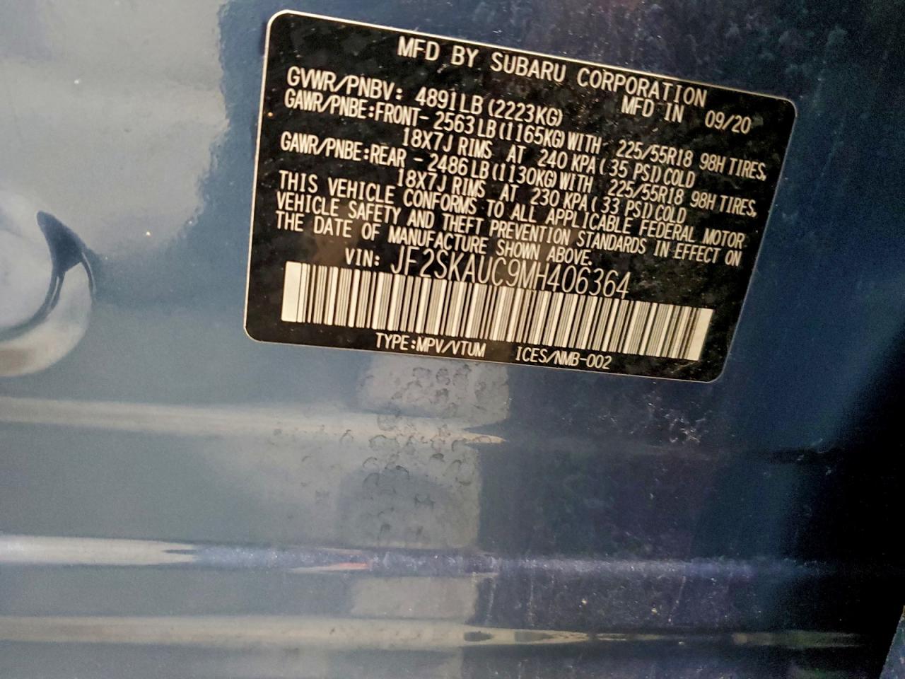 2021 Subaru Forester Limited VIN: JF2SKAUC9MH406364 Lot: 92563405