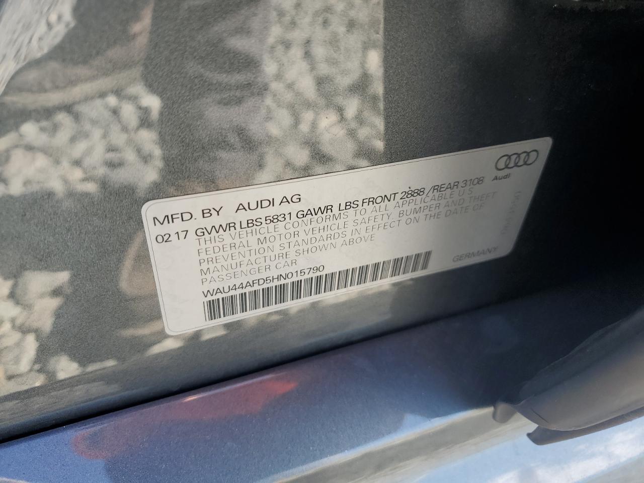 2017 Audi A8 L Quattro VIN: WAU44AFD5HN015790 Lot: 93610595