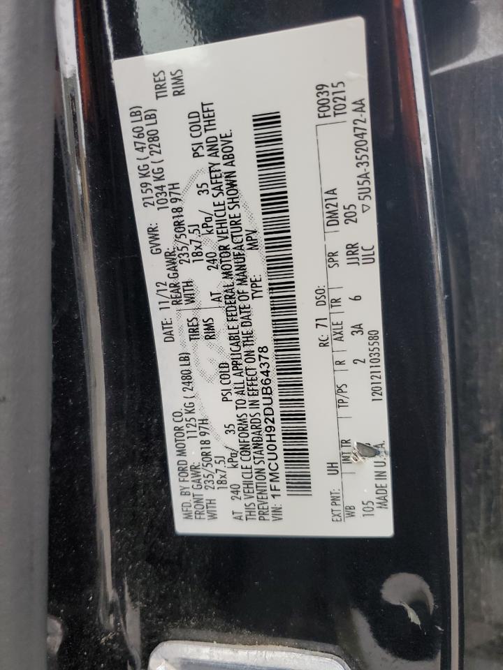 2013 Ford Escape Sel VIN: 1FMCU0H92DUB64378 Lot: 92699645