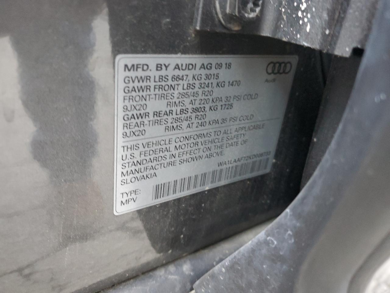 2019 Audi Q7 Premium Plus VIN: WA1LAAF72KD006733 Lot: 93307655