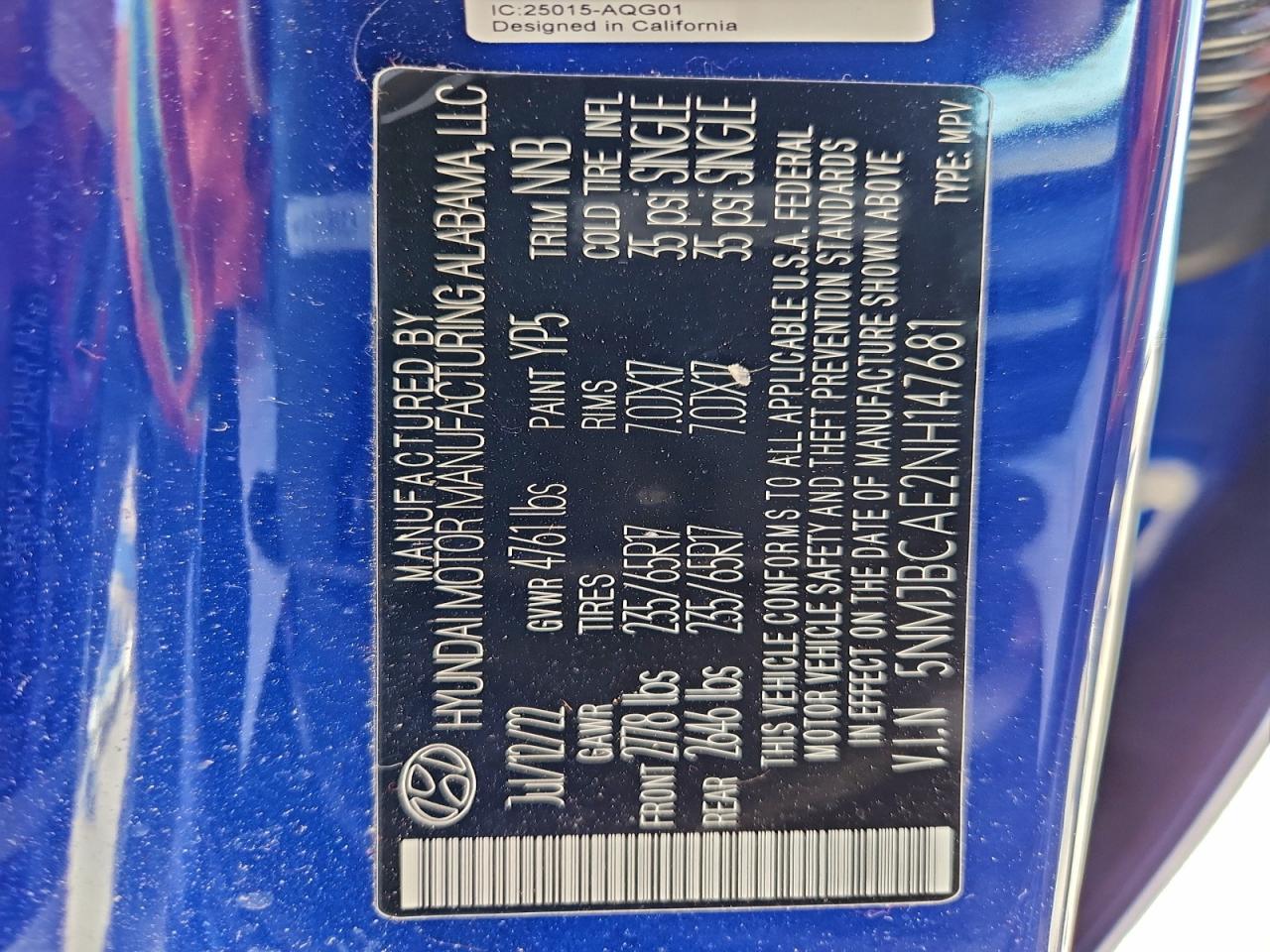 2022 Hyundai Tucson Sel VIN: 5NMJBCAE2NH147681 Lot: 93149075