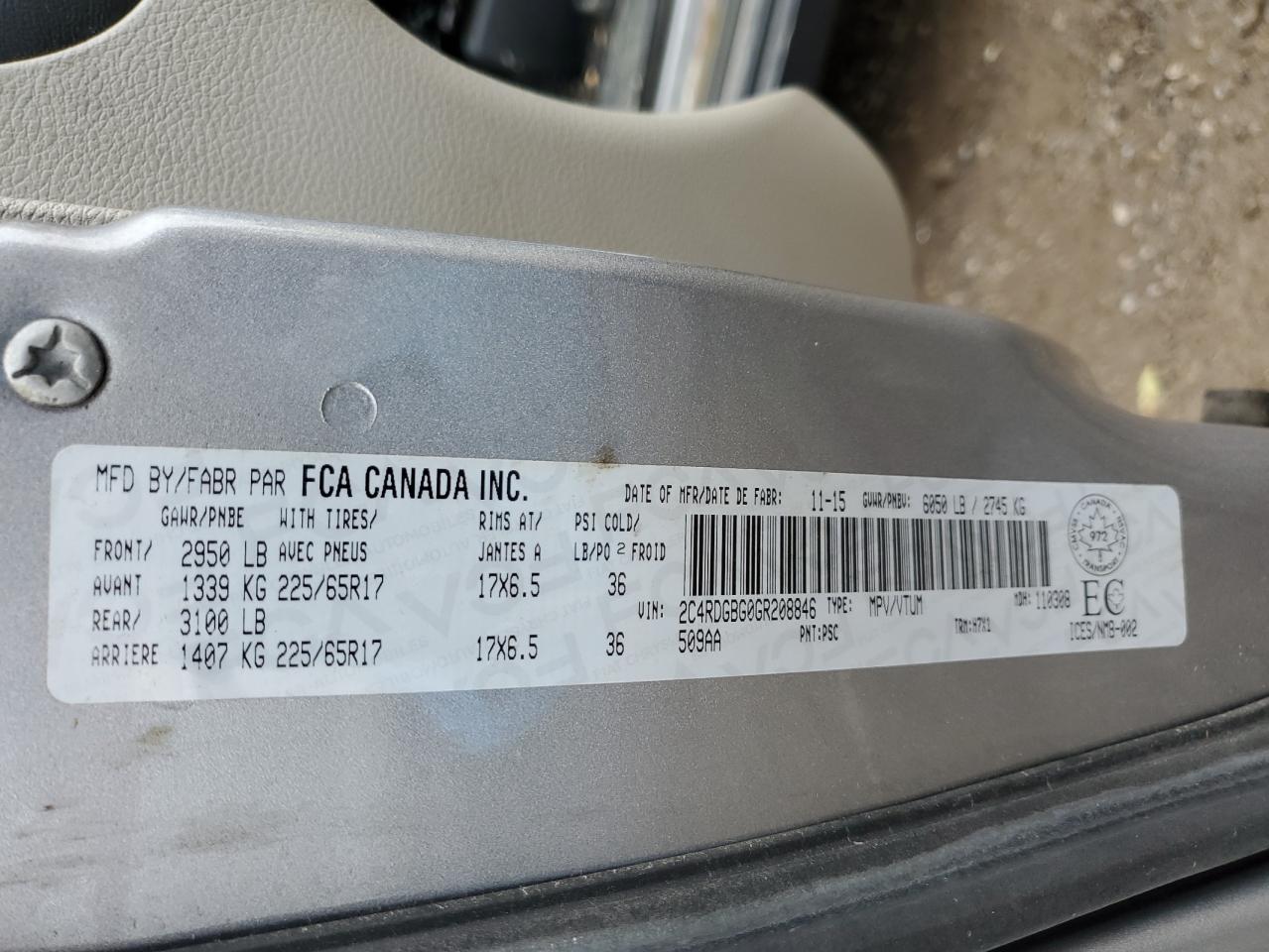 2016 Dodge Grand Caravan Se VIN: 2C4RDGBG0GR208846 Lot: 92593555