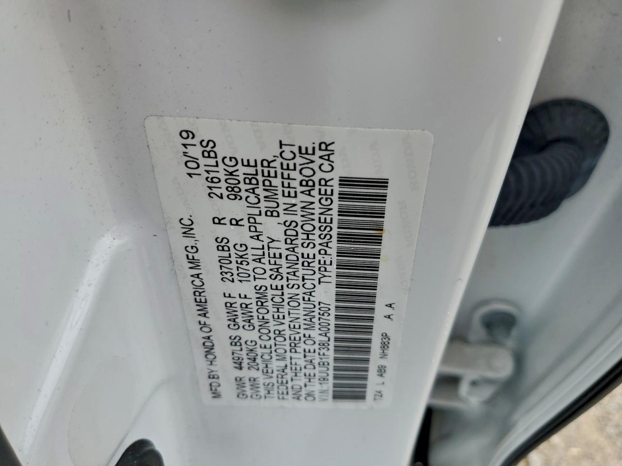 2020 Acura Tlx VIN: 19UUB1F38LA007507 Lot: 94235955