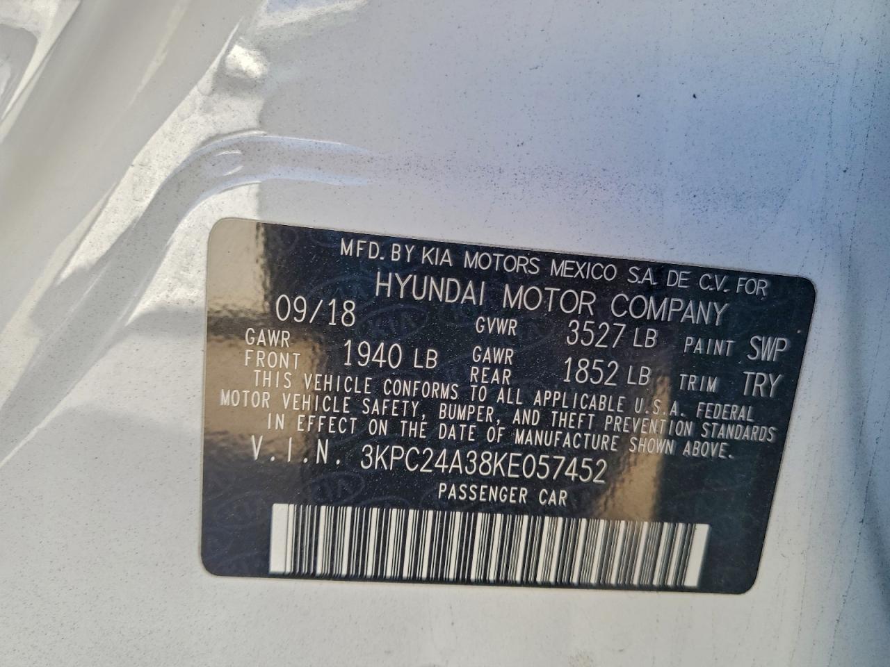 2019 Hyundai Accent Se VIN: 3KPC24A38KE057452 Lot: 94373205