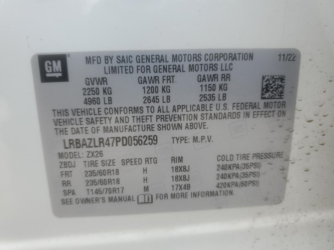 2023 Buick Envision Preferred VIN: LRBAZLR47PD056259 Lot: 92107405